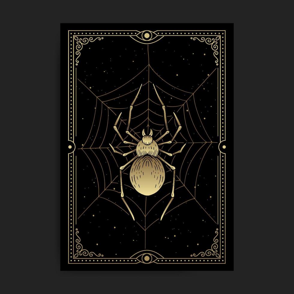 Mystical or magical gold spider on celestial web vector