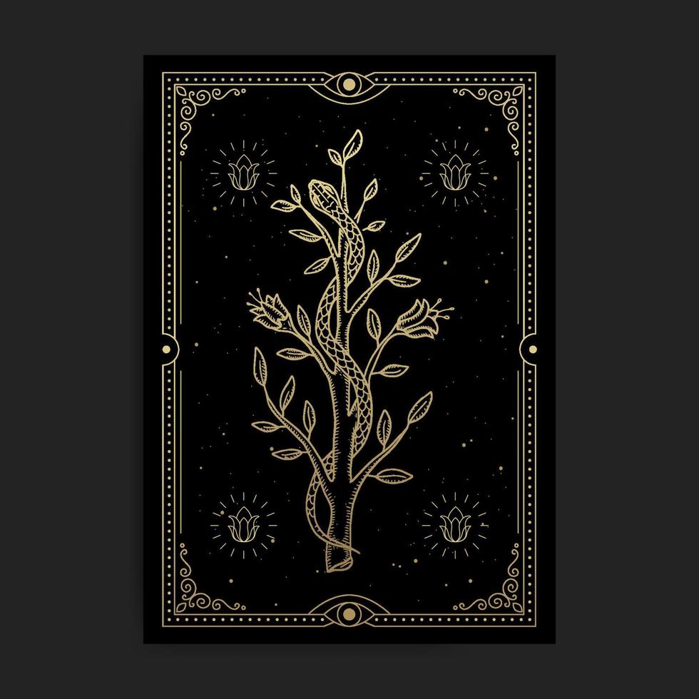 A golden snake that entangles a branch that is in bloom vector