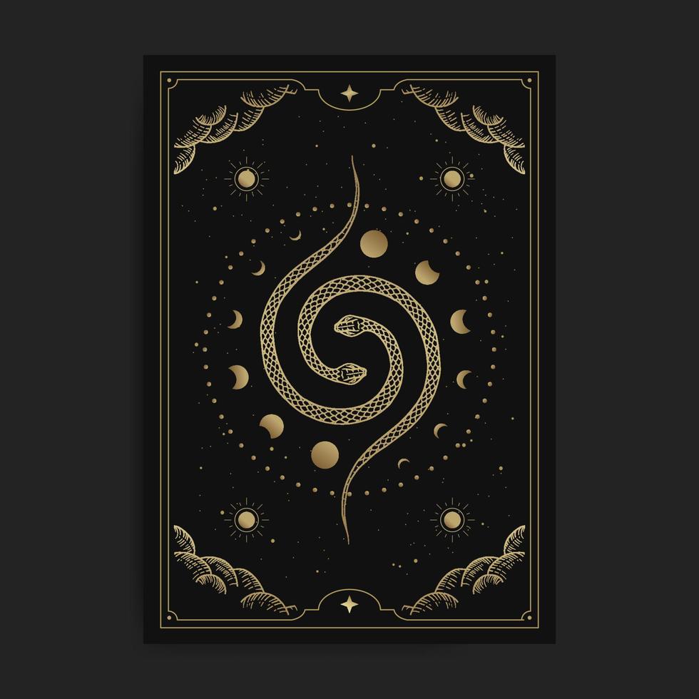 Symbol of two snakes with moon phase in universe vector