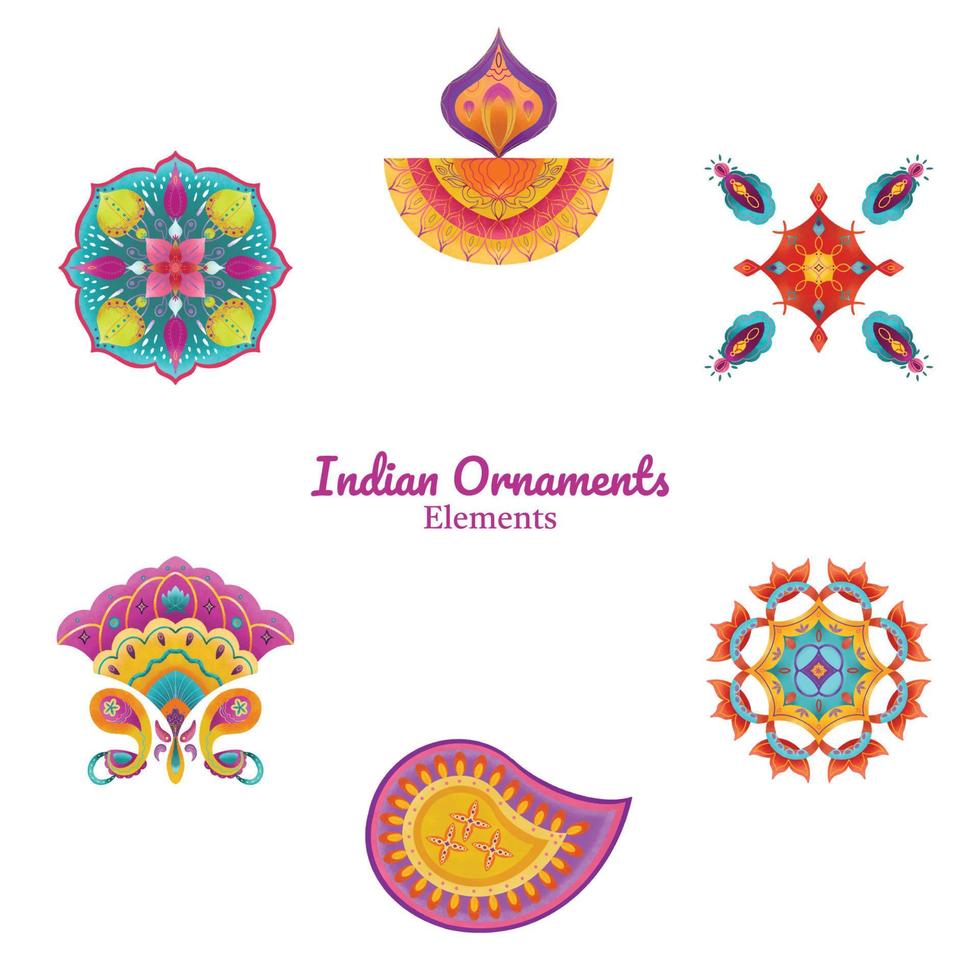 Indian Colorful Ornaments Hand Drawn vector