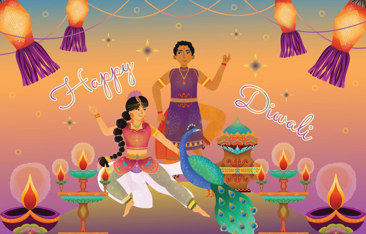 fiesta de diwali de baile colorido dibujado a mano vector