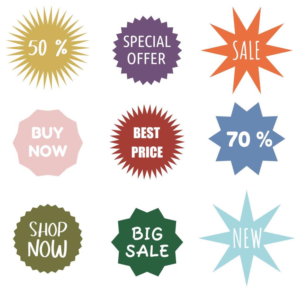 Discount labels and tags. New offer tags best seller badges. vector