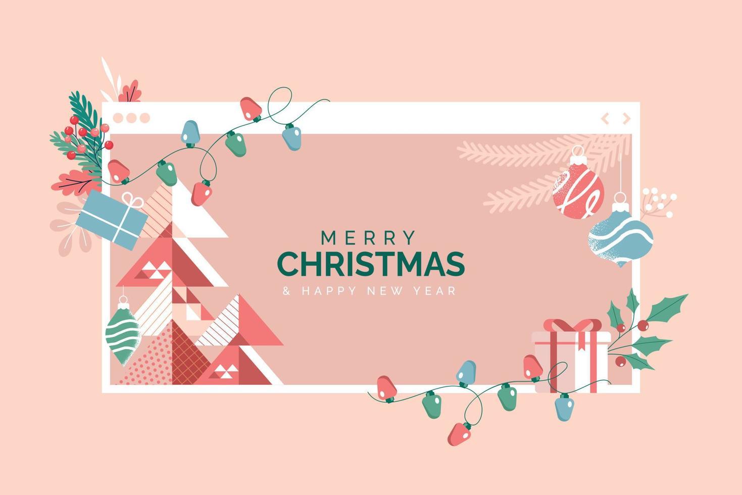 tarjeta de felicitación de navidad y año nuevo. concepto moderno de ilustración vectorial para tarjetas de felicitación, sitio web y banner de sitio web móvil, tarjeta de invitación de fiesta, afiches, banners de medios sociales. vector