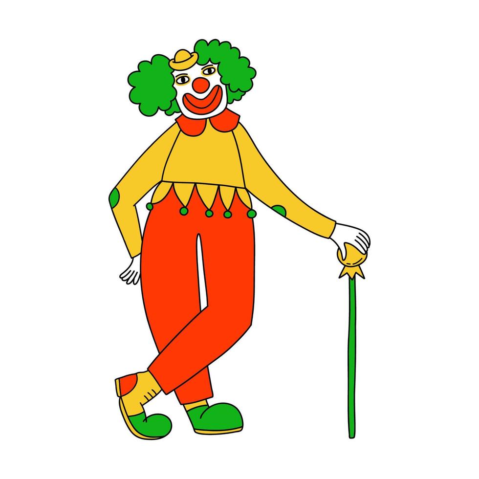 Smiling clown. Happy halloween background. Holiday concept. Vector drawing.