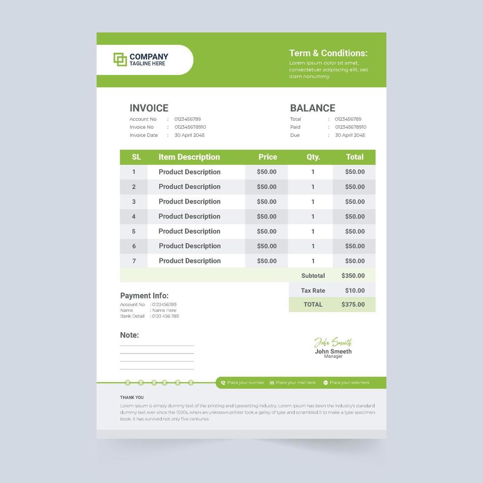 Price receipt and payment agreement invoice template for business. Customer cash receipt design with magenta pink and green colors. Creative invoice template vector for purchasing information.