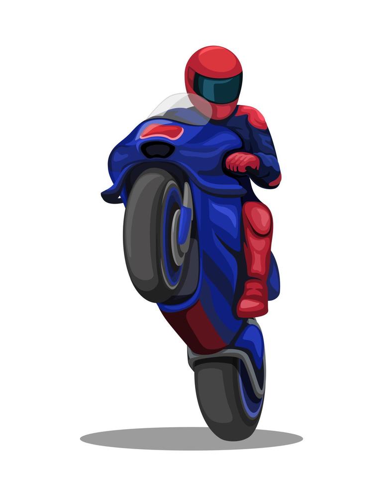 Motorsport rider wheelie pose celebration in racing championship character illustration vector