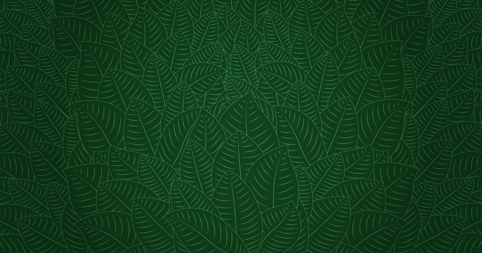 Tropical Leaf Seamless Pattern. Line Art Style. with green background vector