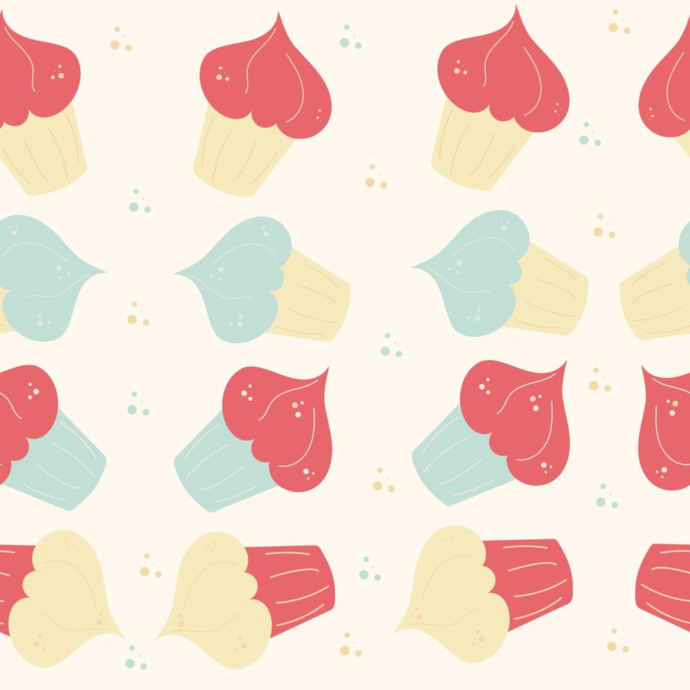 Seamless cupcake hand-drawn line pattern. Food vector