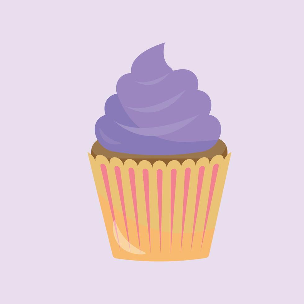 cupcake de color festivo con crema morada vector