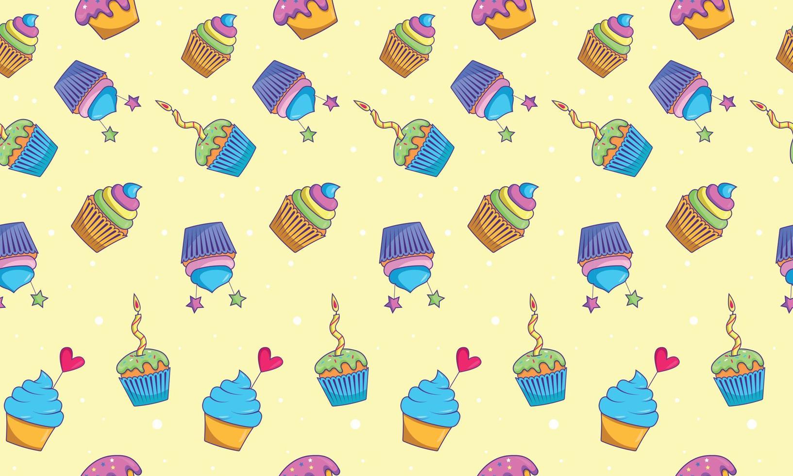 Seamless food pattern bright cupcakes on yellow background vector