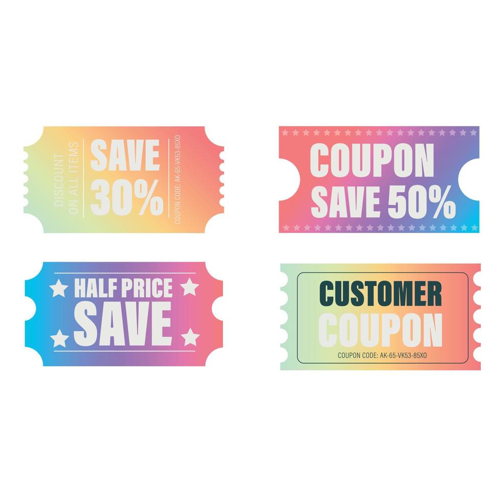 Discount coupon set in gradient colors vector