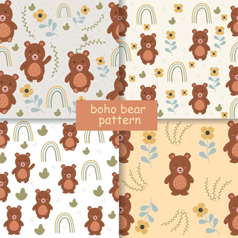 Seamless boho style bear pattern. Vector illustration