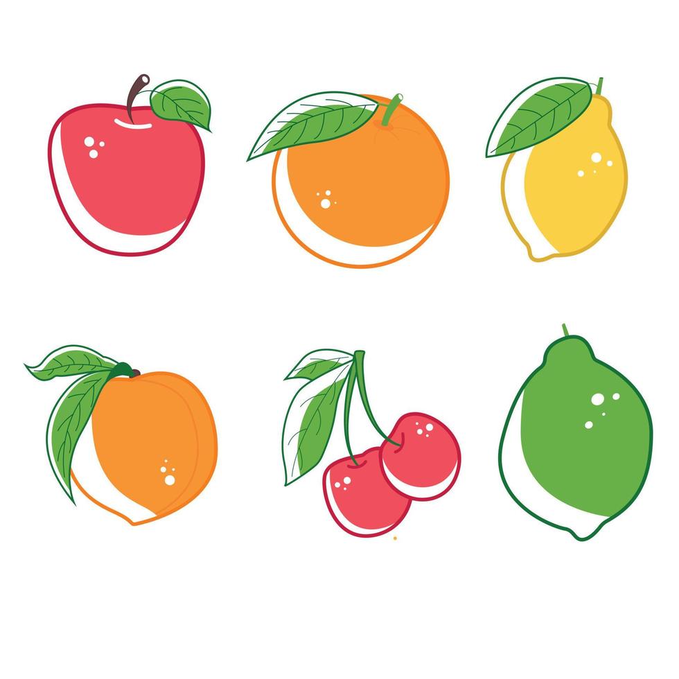 un conjunto de frutas de estilo brillante. vector