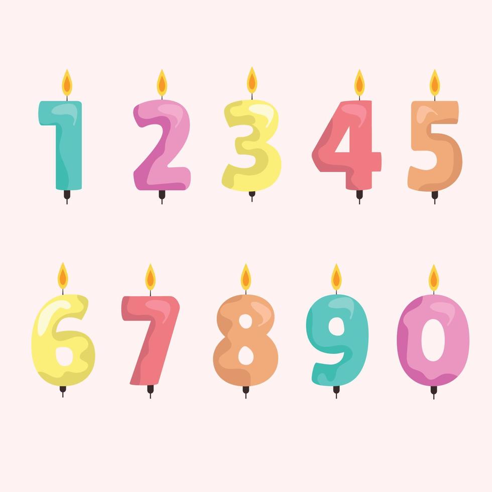 Candles for the cake with the number of ages. Bright, cartoon candles vector