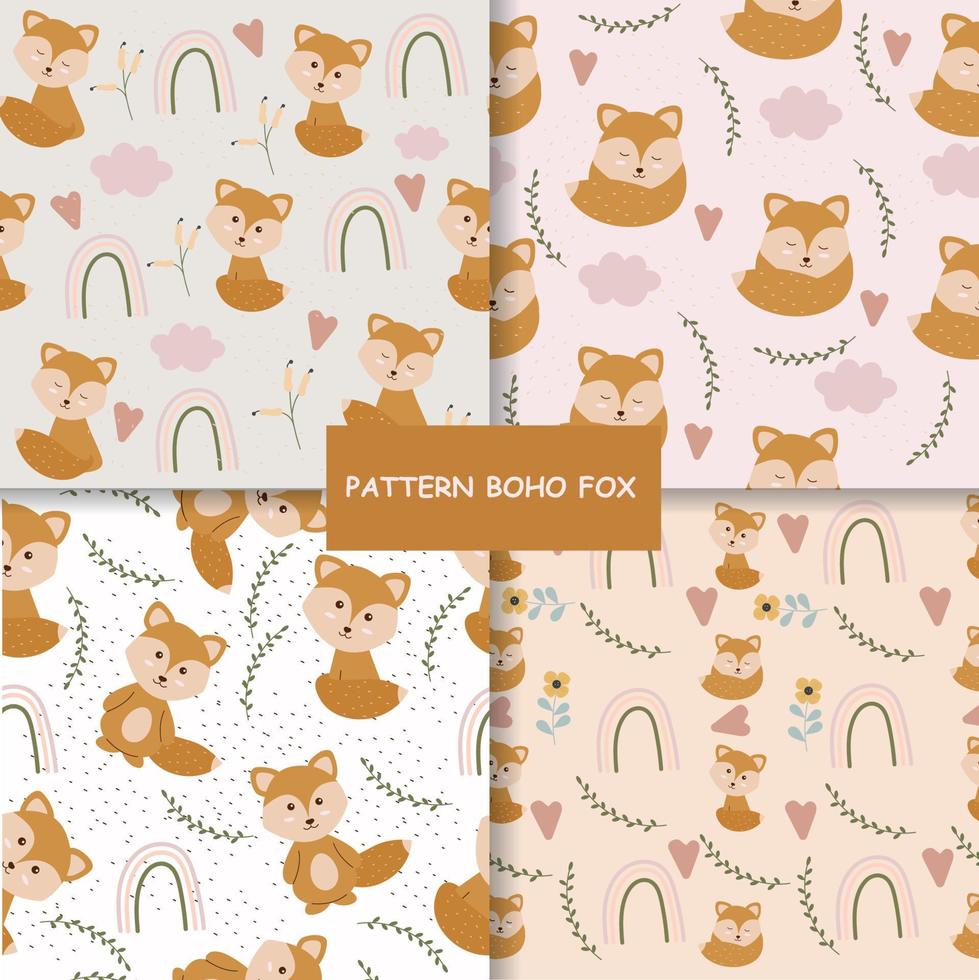 Seamless fox pattern in boho style. Vector illustration