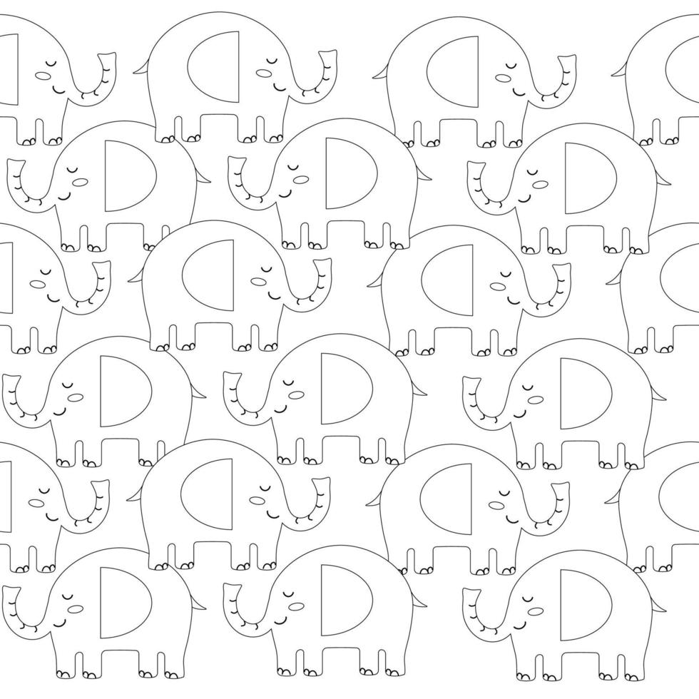 Seamless baby elephant pattern in outline style. Vector illustration