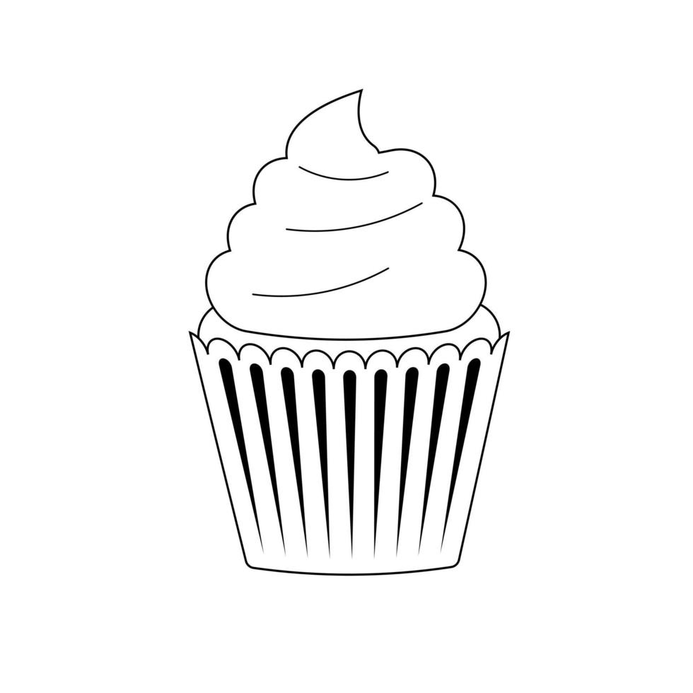 cupcake estilo línea blanco y negro vector