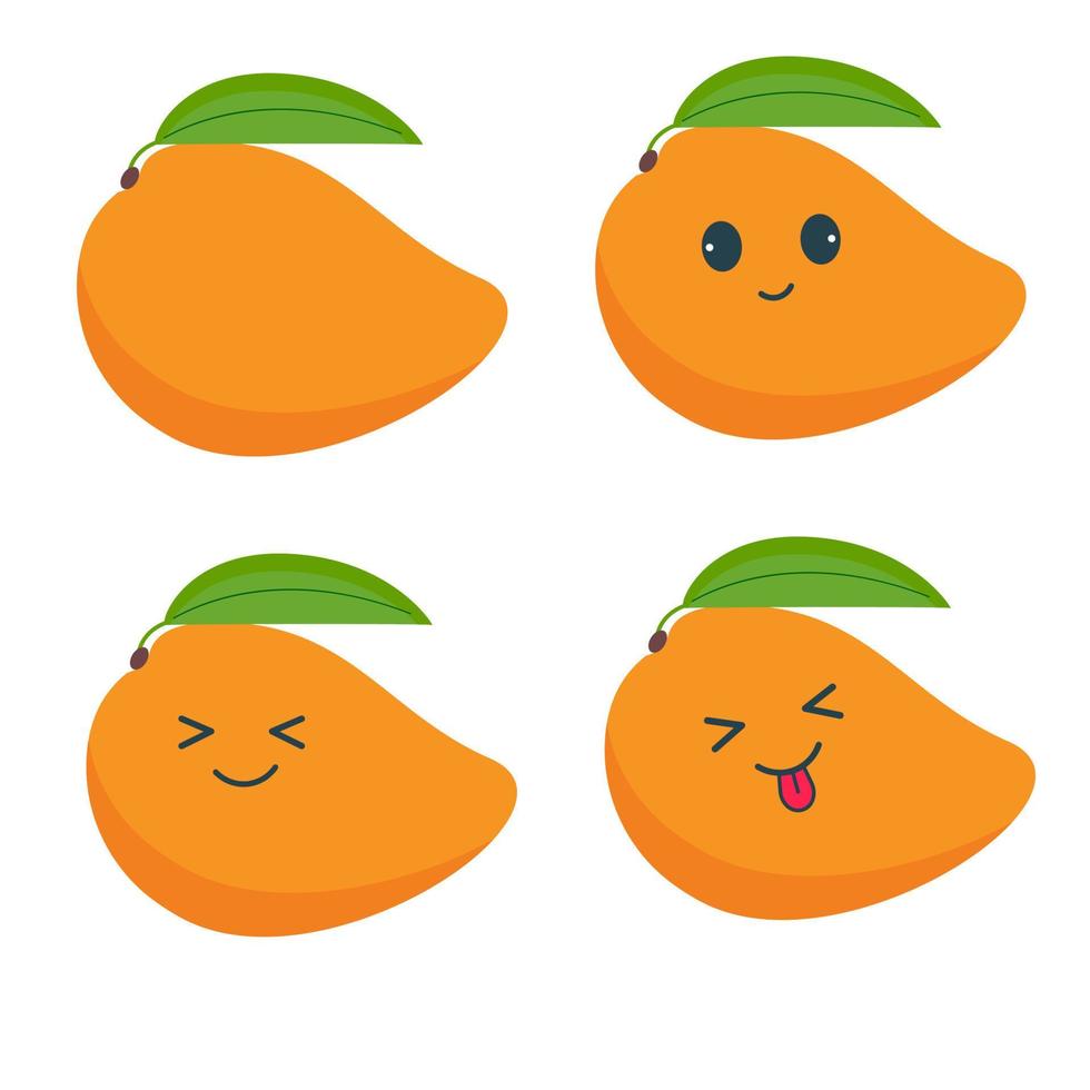 Kawaii style mango with emotion. Fruit vector