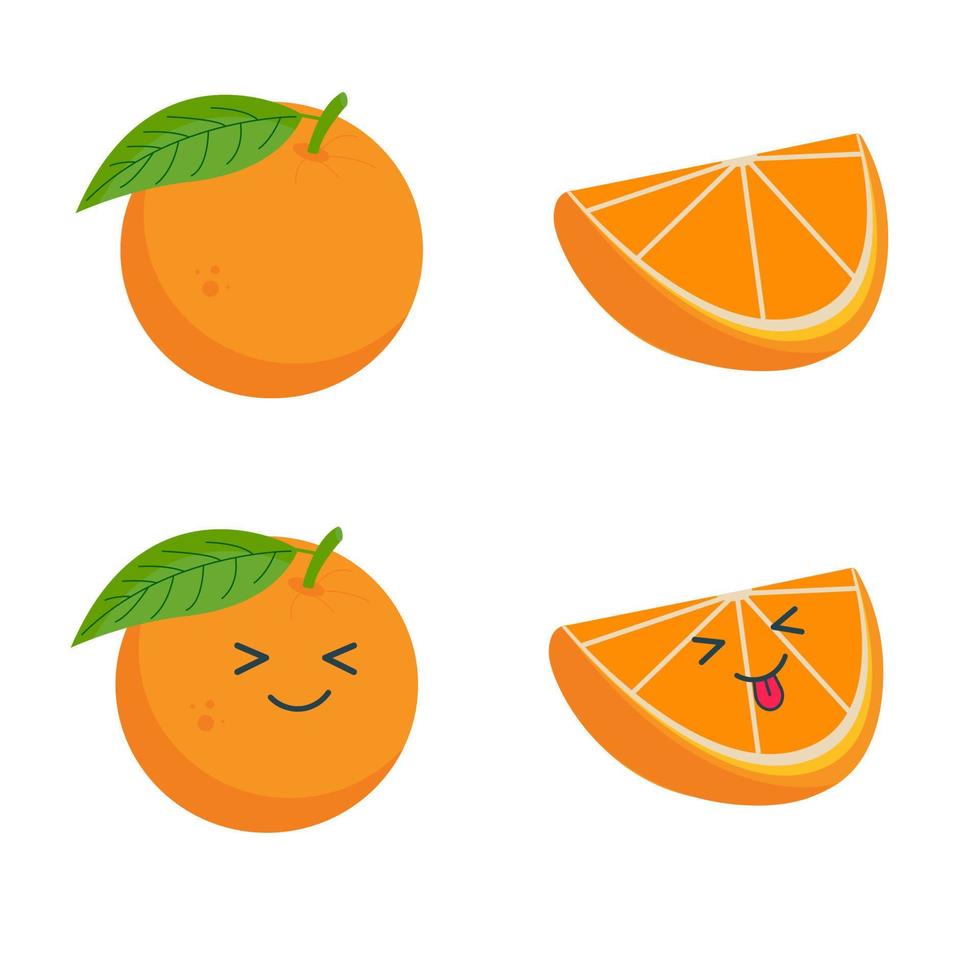 Kawaii style orange with emotion. Fruit vector