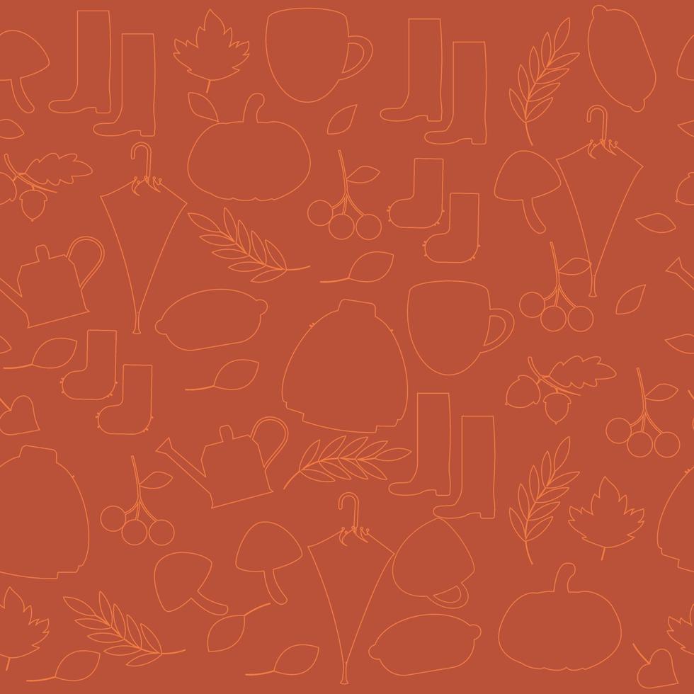 Seamless fall outline pattern with pumpkin, sweater. Vector illustration.