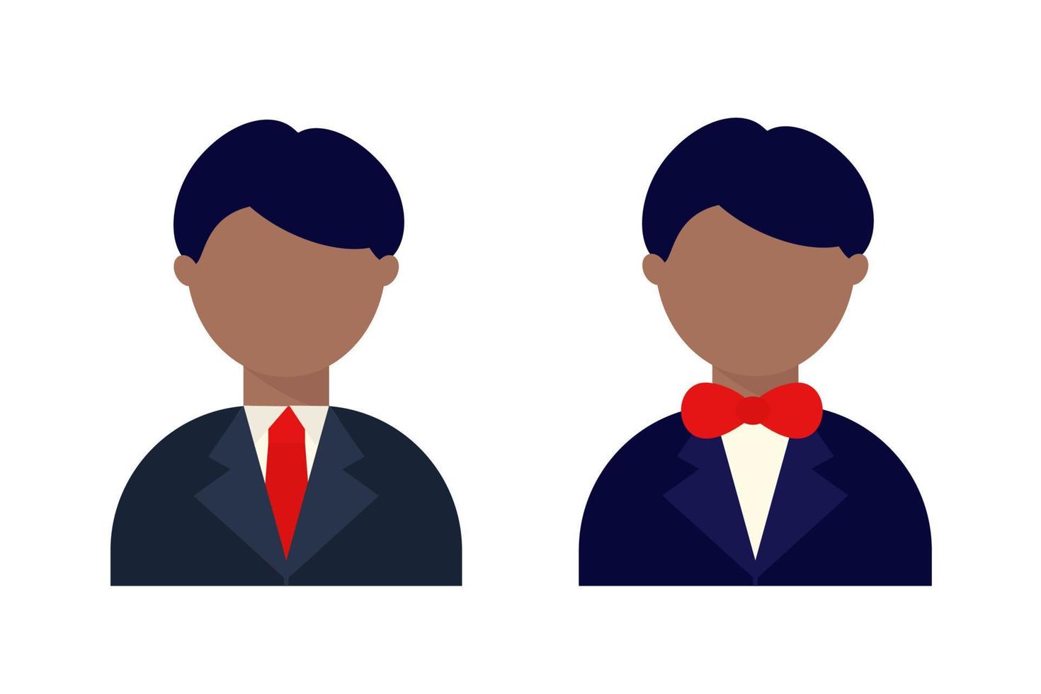 Bride and groom black men isolated. Vector illustration on white background.
