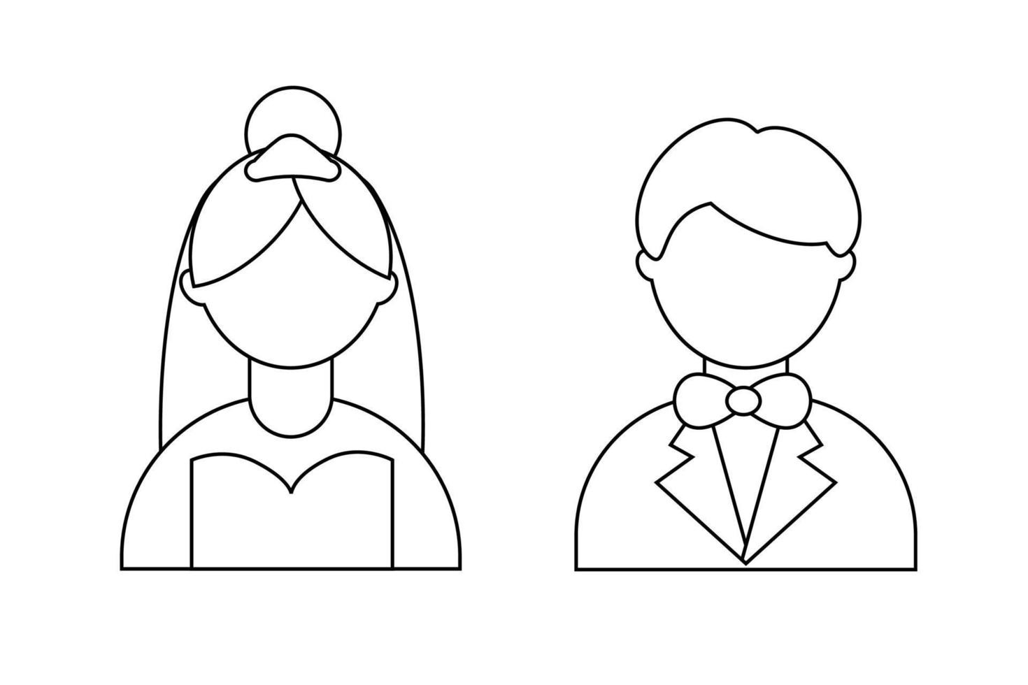 Bride and groom in line style. Vector illustration.