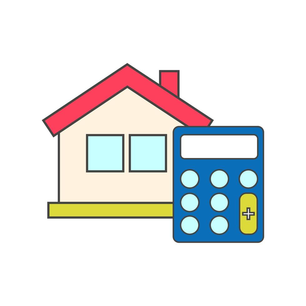 casa vectorial con calculadora, aislada en fondo blanco. vector