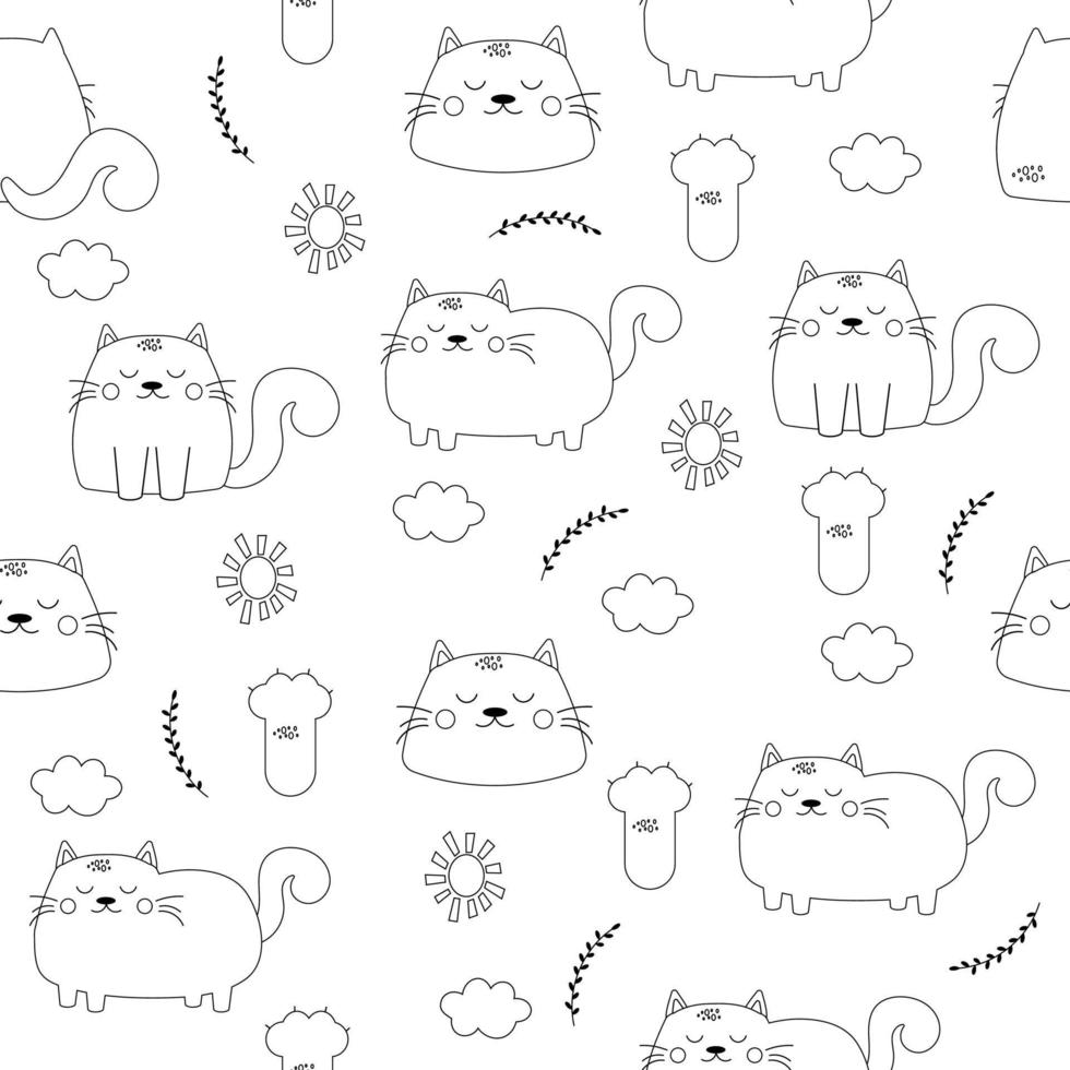 contorno de dibujos animados de un patrón de gato sin costuras. ilustración vectorial vector