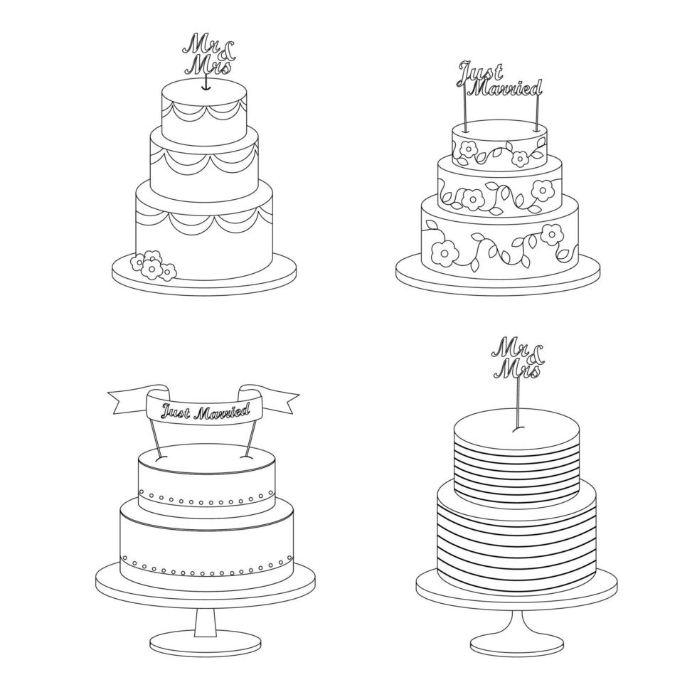 conjunto de pasteles de boda festivos vector
