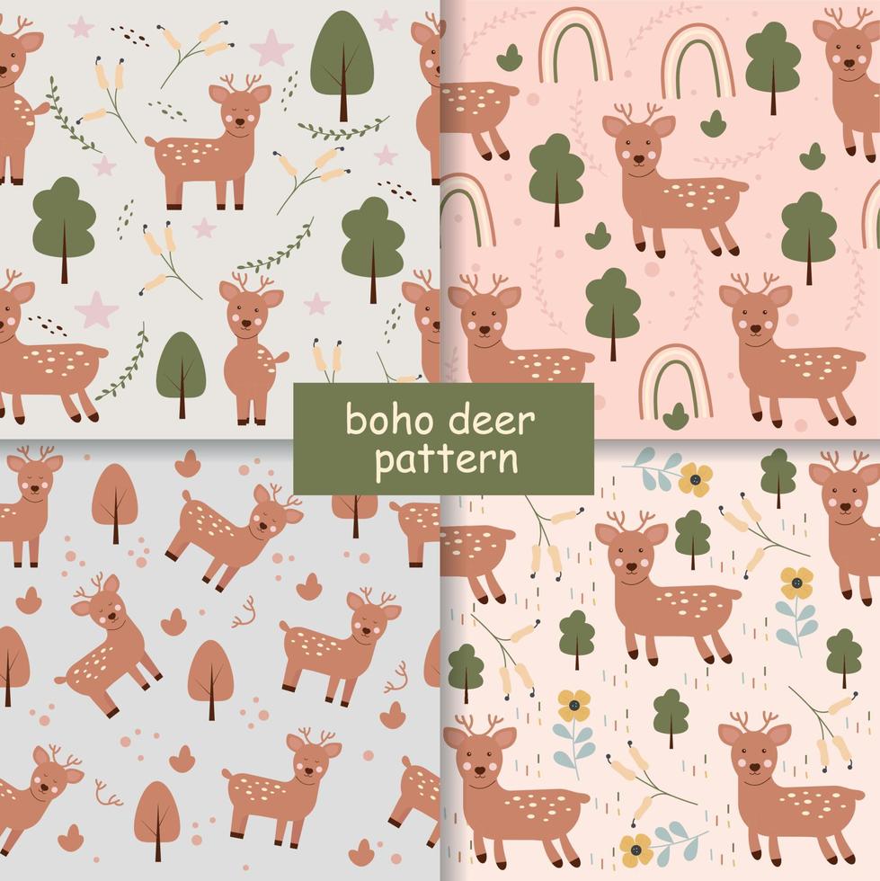 Seamless boho reindeer pattern. Vector illustration