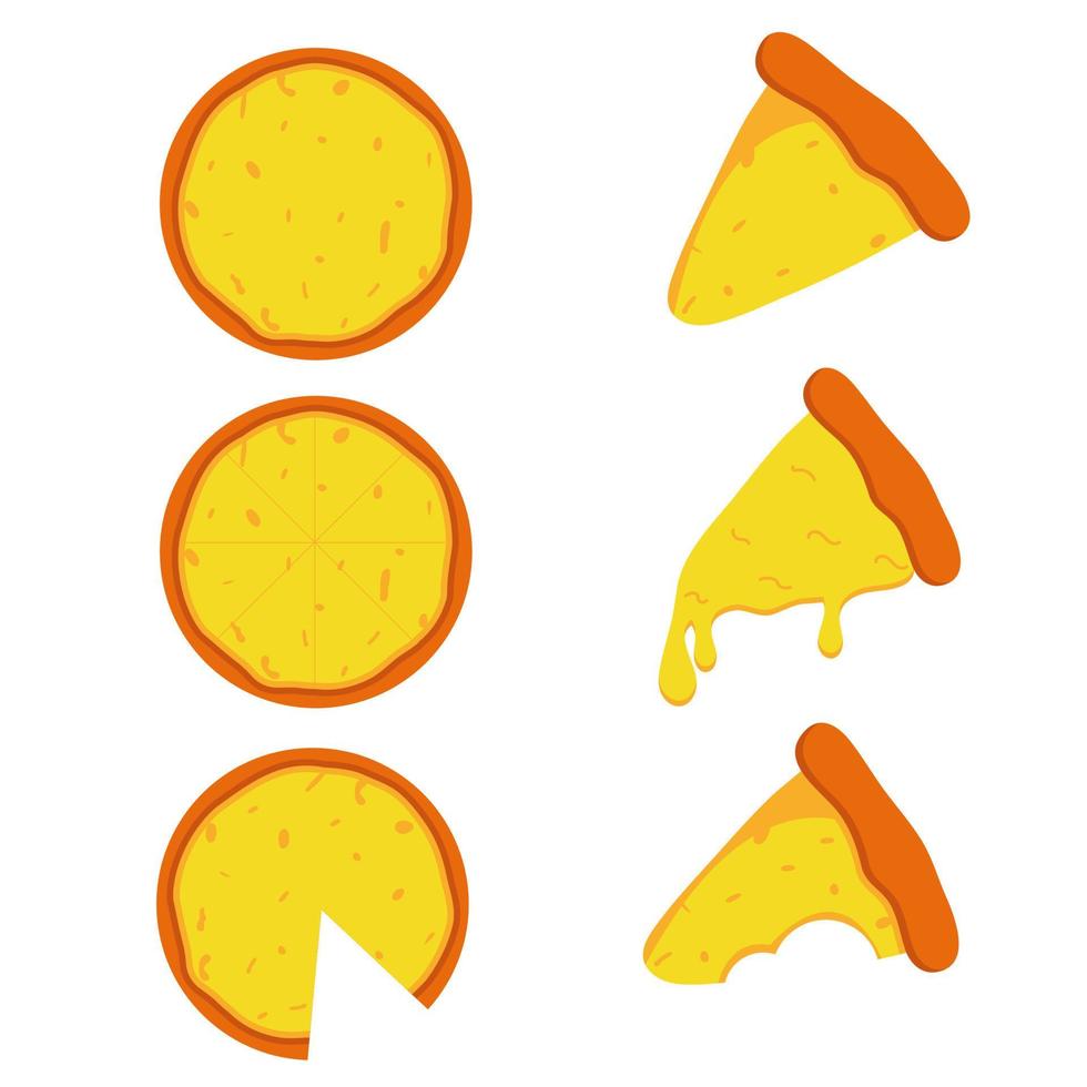 A set of different pizzas. A whole and a slice. Fast Food Illustration vector