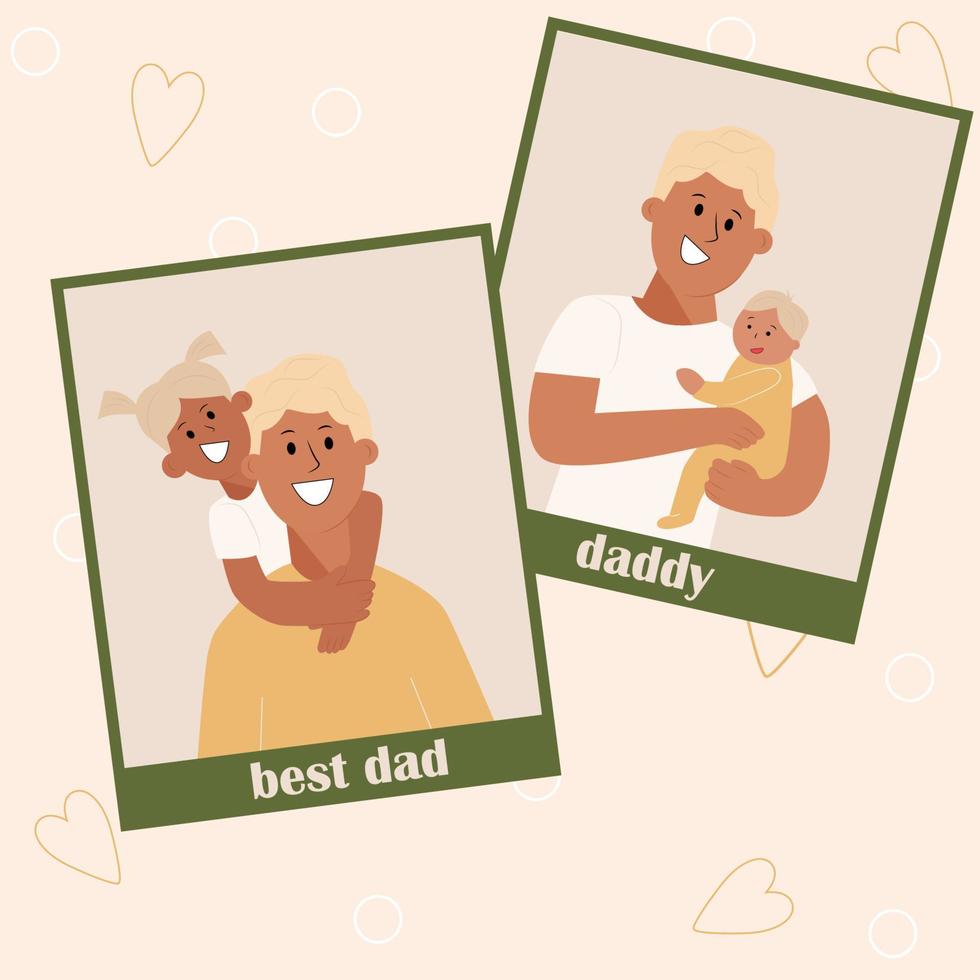 feliz Día del Padre. hija y papa. dia del padre. bebé y papá. afiche, pancarta o ilustración relacionada con la familia. tarjetas fotográficas o fotos con la familia. mejor papá, papi. vector