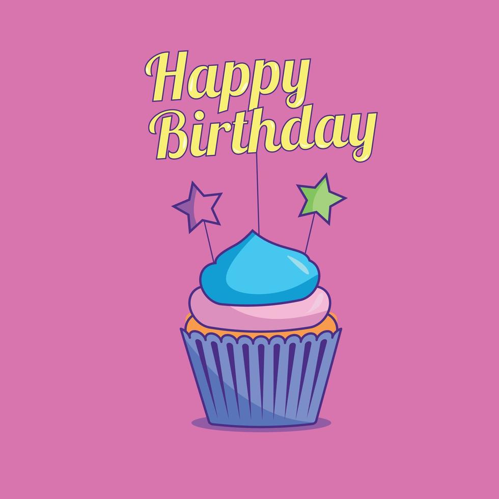 cupcake de cumpleaños de colores brillantes sobre un fondo rosa vector