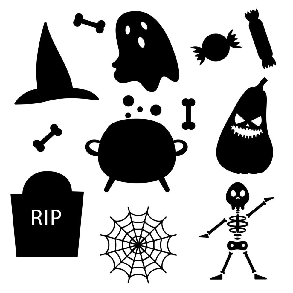 Set of silhouette Halloween elements. Vector illustration