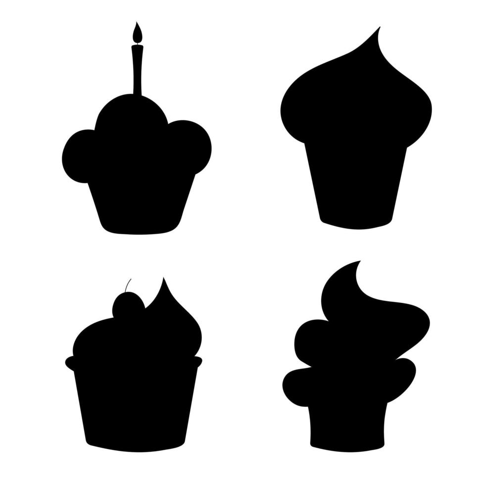 conjunto de diferentes cupcakes silueta. diseño de ilustración de vector de postre