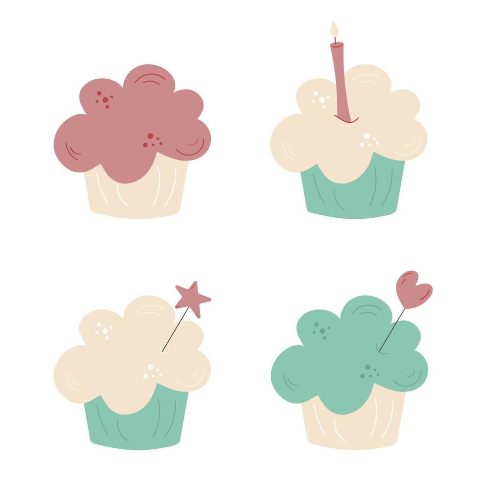 delicioso juego de cupcakes. diseño de ilustración de vector de postre