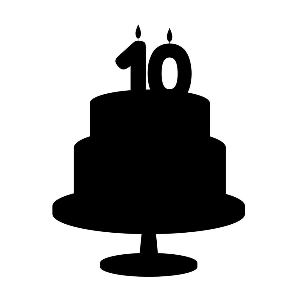 Holiday silhouette cake with a candle for 10 years. Vector illustration