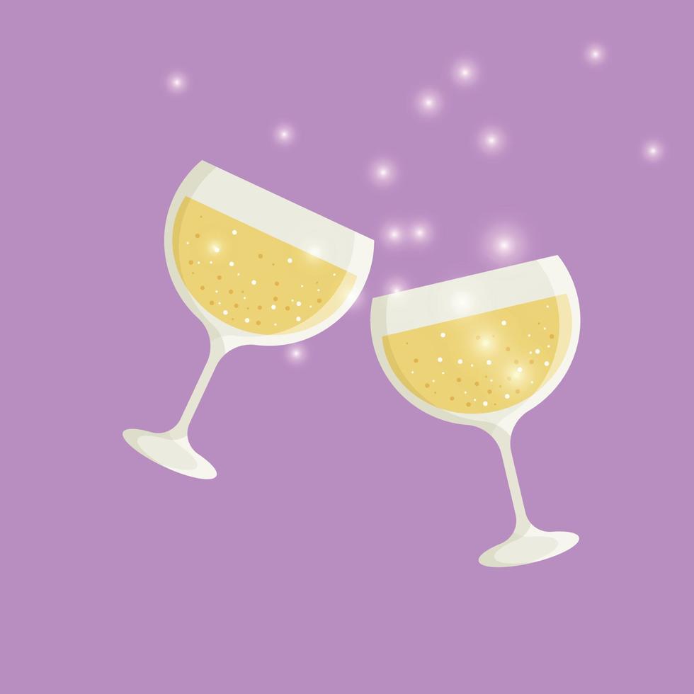 Champagne glasses in yellow. Party, Christmas. Birthday. vector