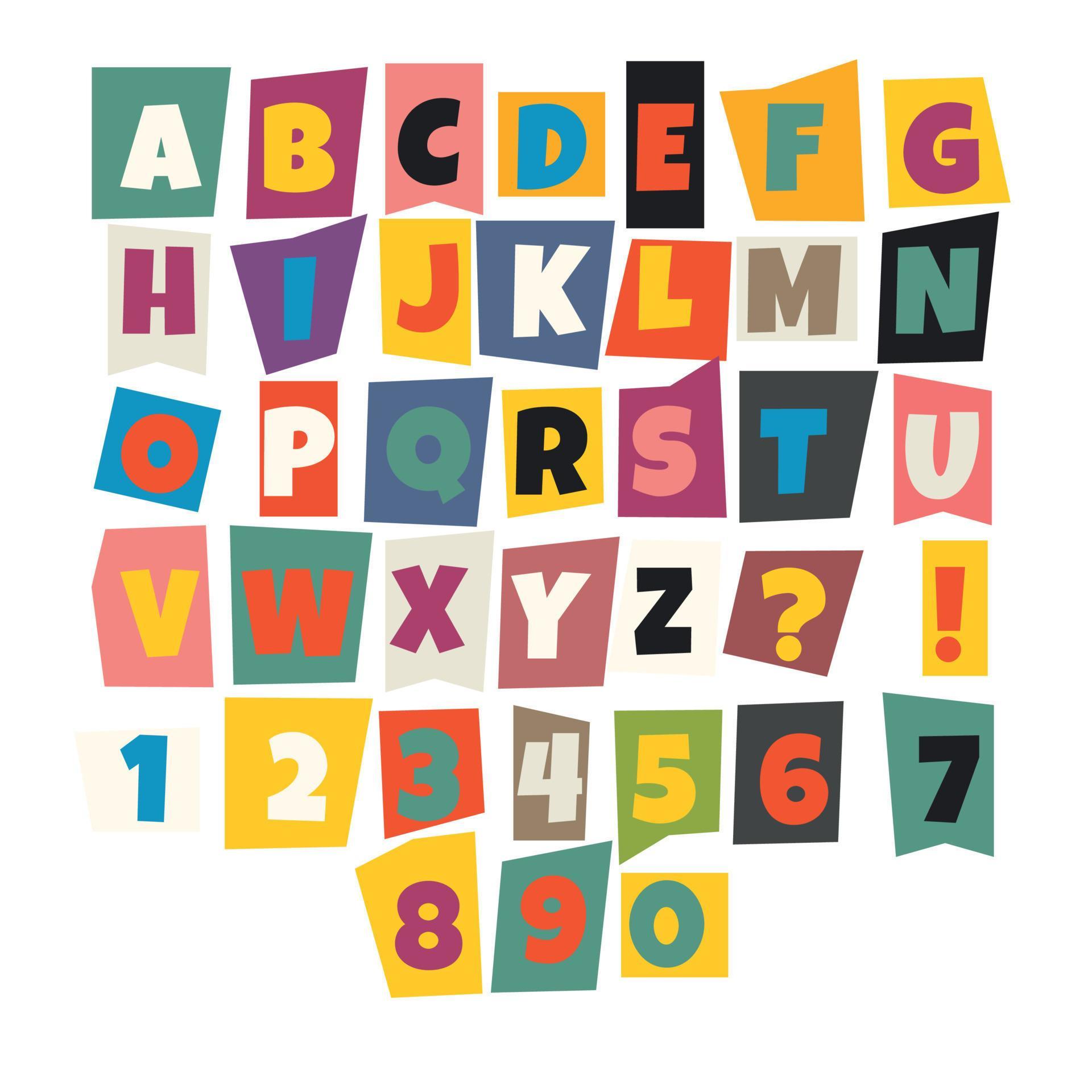 English alphabet with numbers, cut out letters. Vector illustration ...