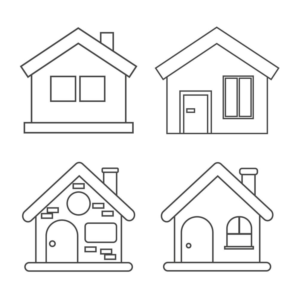 conjunto de casas vectoriales diferentes en estilo de línea plana, aisladas en fondo blanco. vector