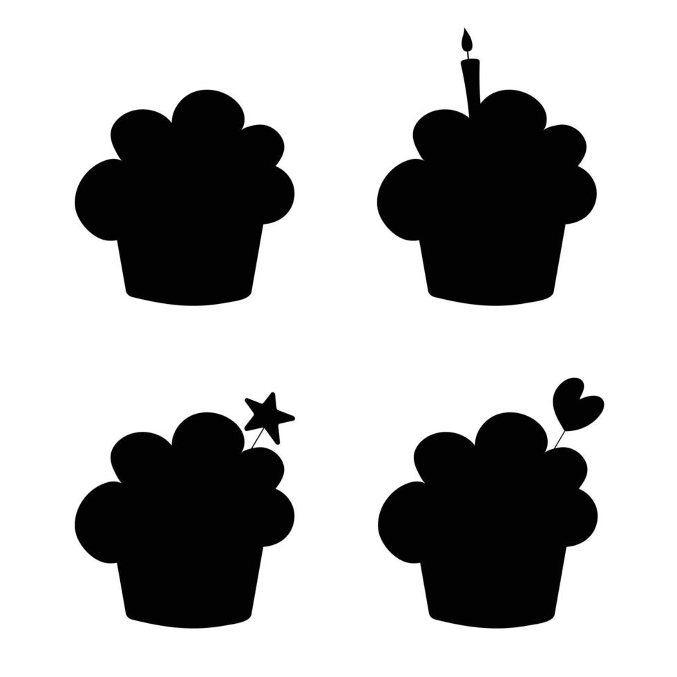 conjunto de silueta de delicioso cupcake. diseño de ilustración de vector de postre
