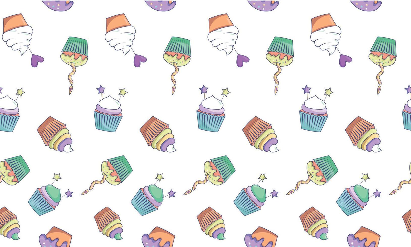 Seamless food cupcake pattern on white background vector