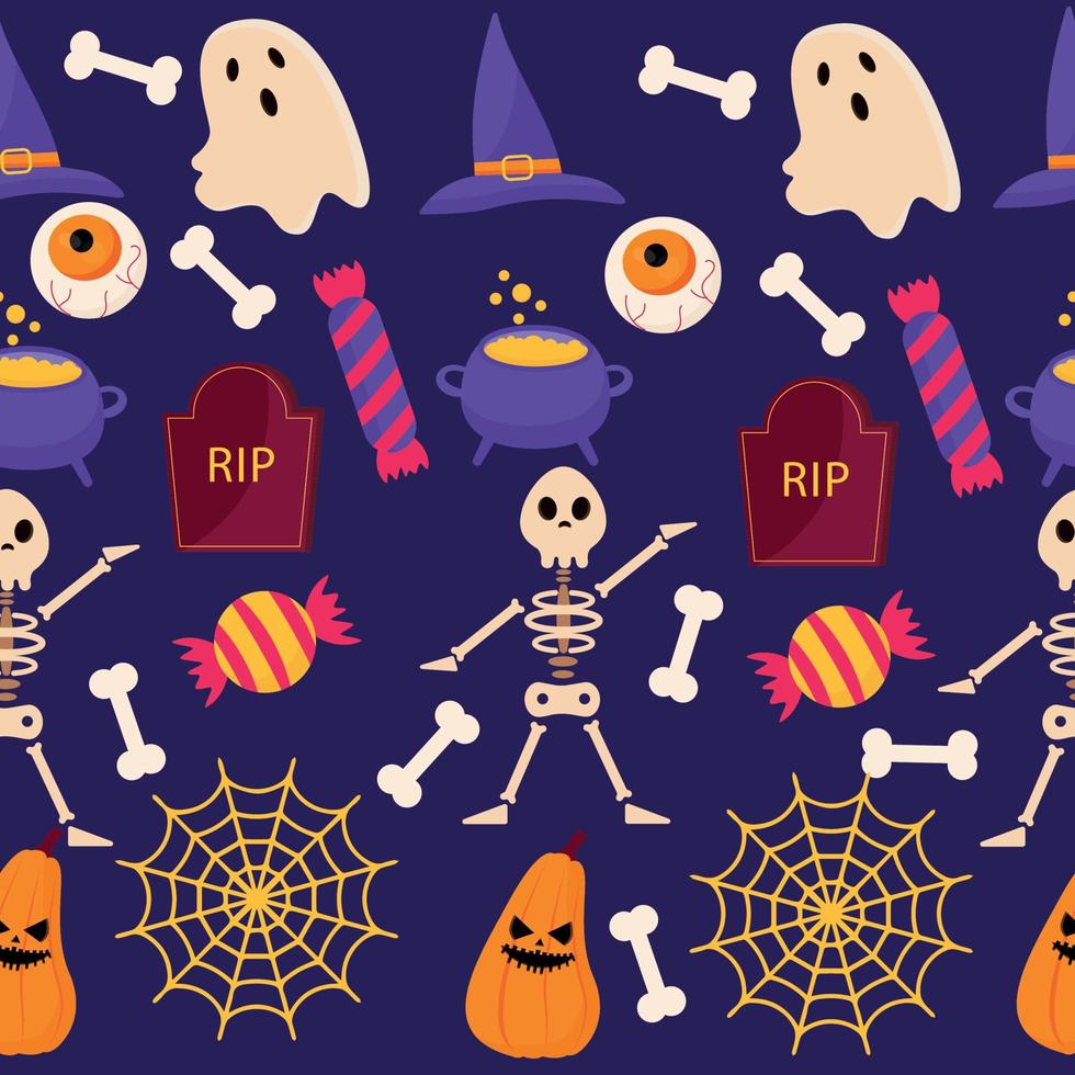 patrón de halloween sin costuras sobre un fondo oscuro. ilustración vectorial vector