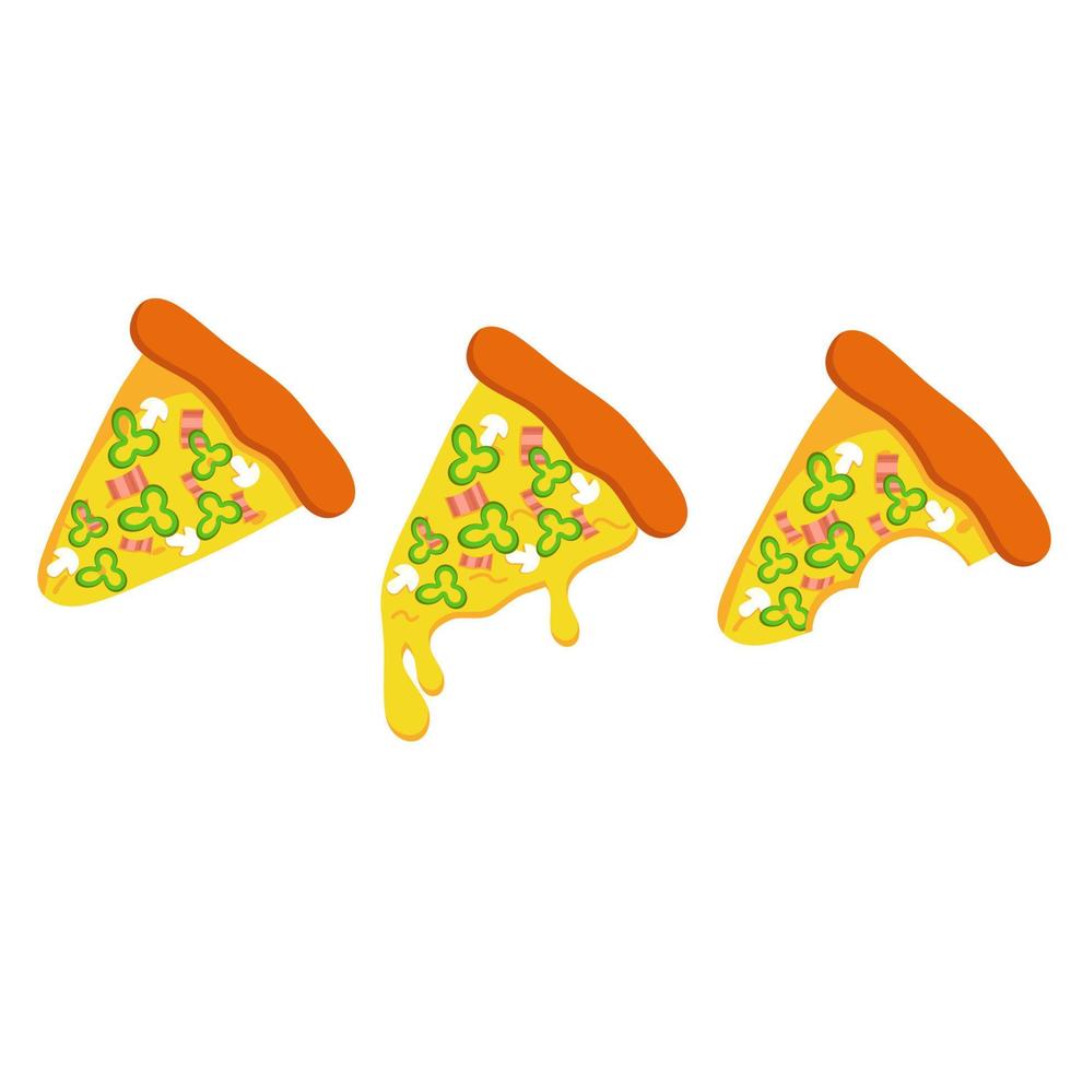 Vector slice of pepperoni bacon pizza. Fast food illustration
