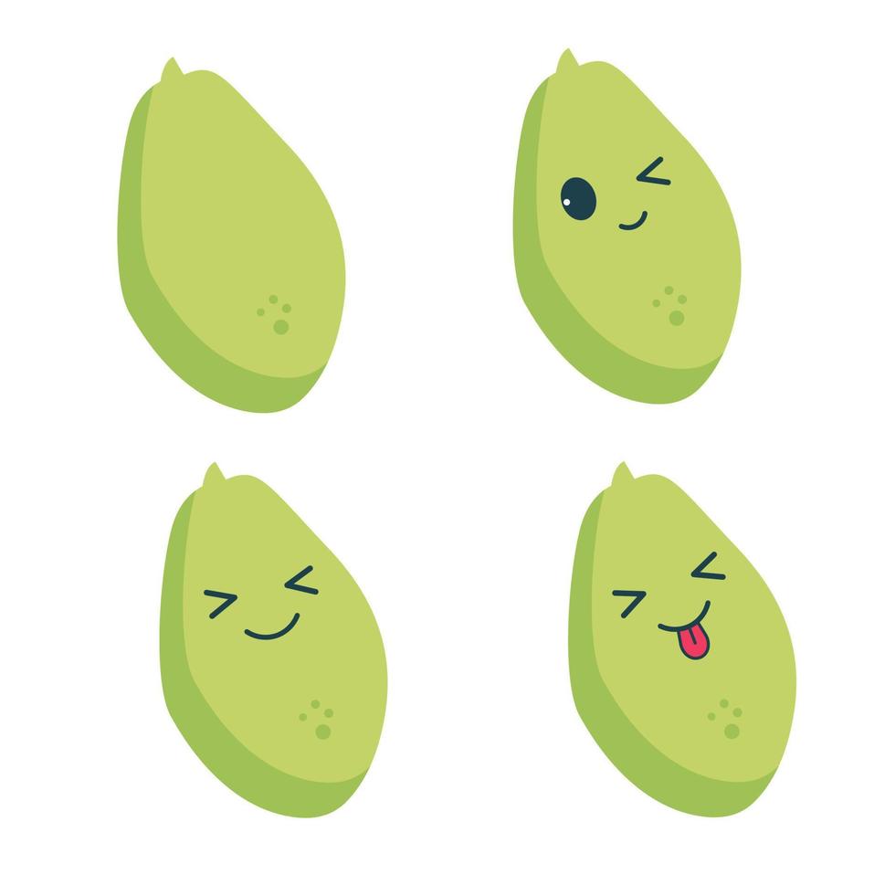 papaya al estilo kawaii con emoción. Fruta vector