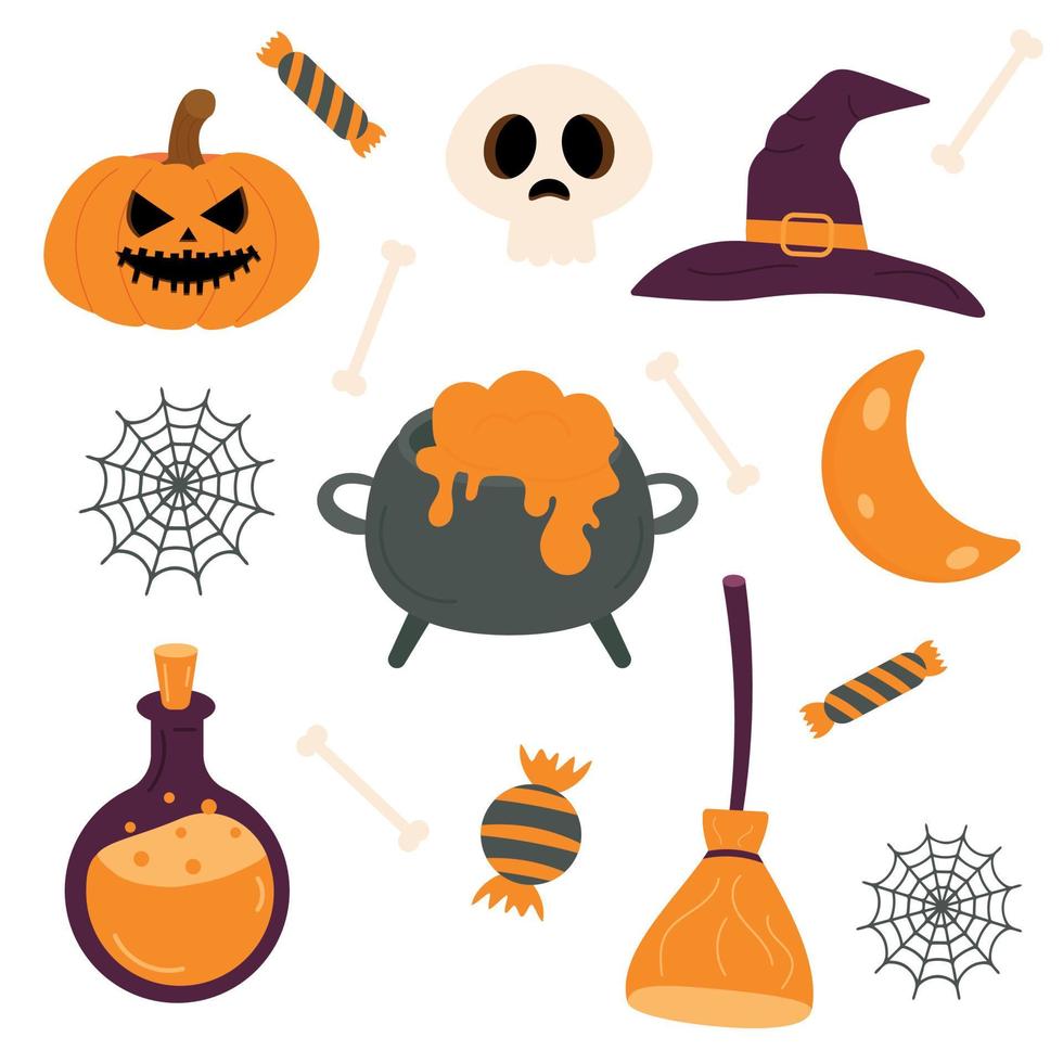 Set of Halloween elements. Vector illustration
