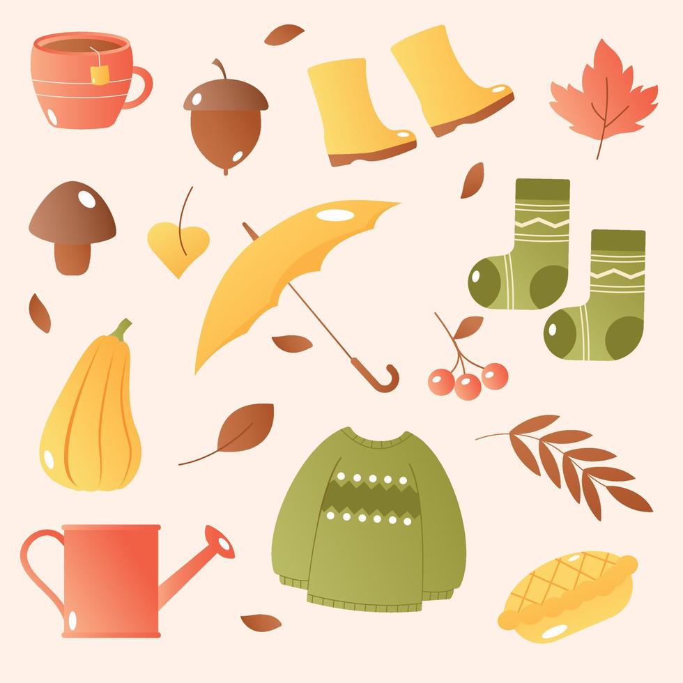 un conjunto de elementos de otoño. ilustración vectorial vector