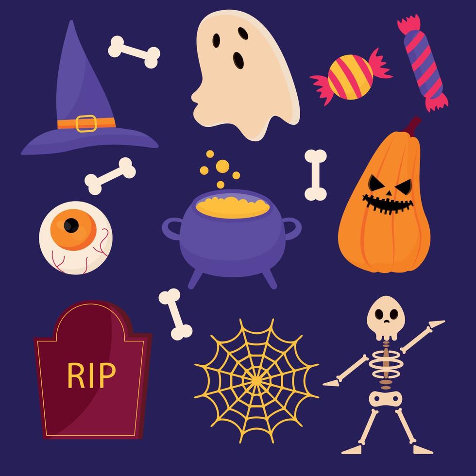 Collection of Halloween elements. Vector illustration