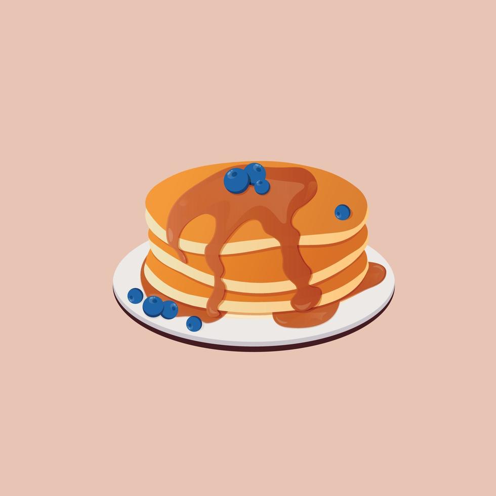 Pancakes with syrup on a plate with blueberries vector