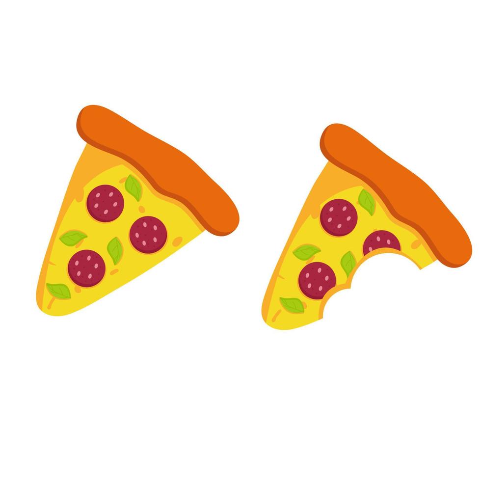 Vector slice of pepperoni salami pizza. Fast food illustration